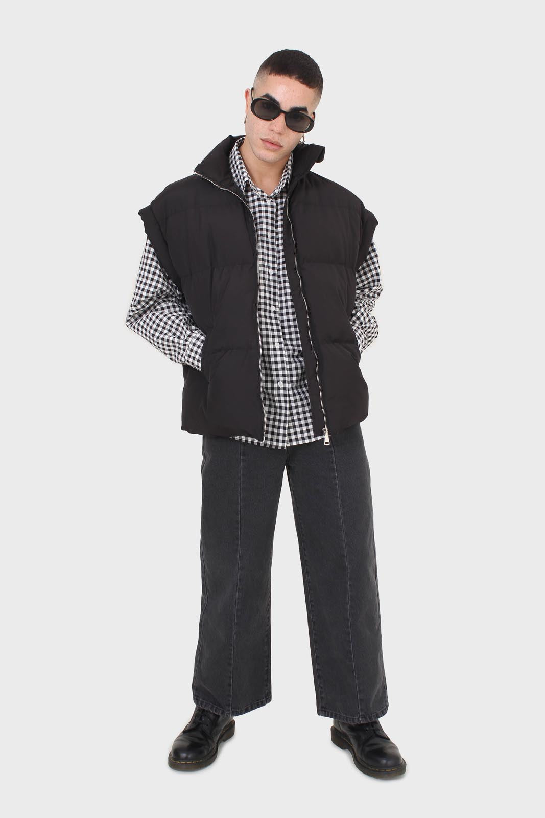 Black wide leg panel front pocket jeans