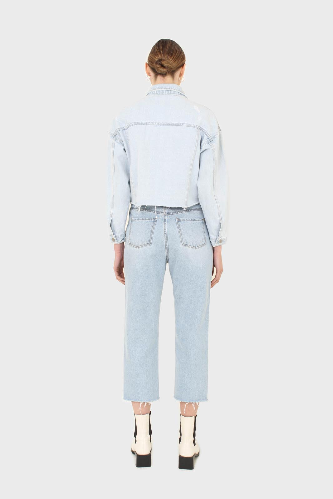 Blue cut hem crop denim jacket