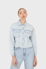 Blue cut hem crop denim jacket