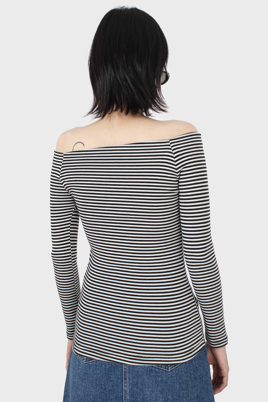 Black and white stripe off shoulder top