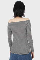 Black and white stripe off shoulder top
