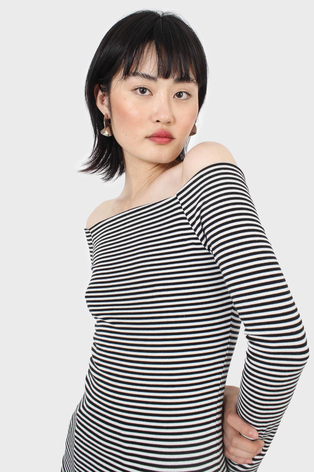 Black and white stripe off shoulder top