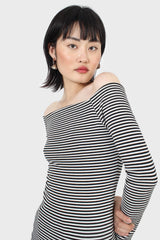 Black and white stripe off shoulder top