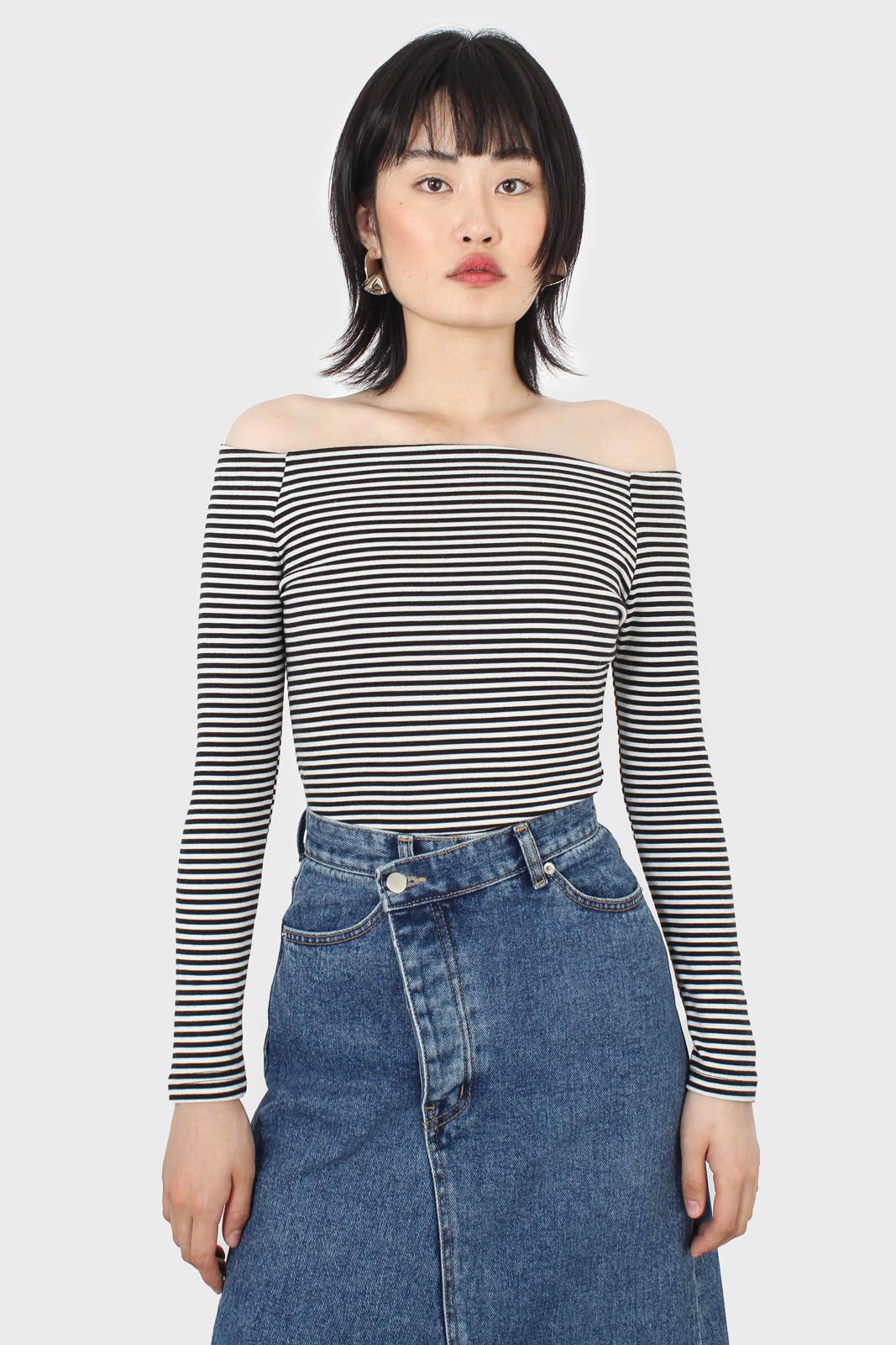 Black and white stripe off shoulder top