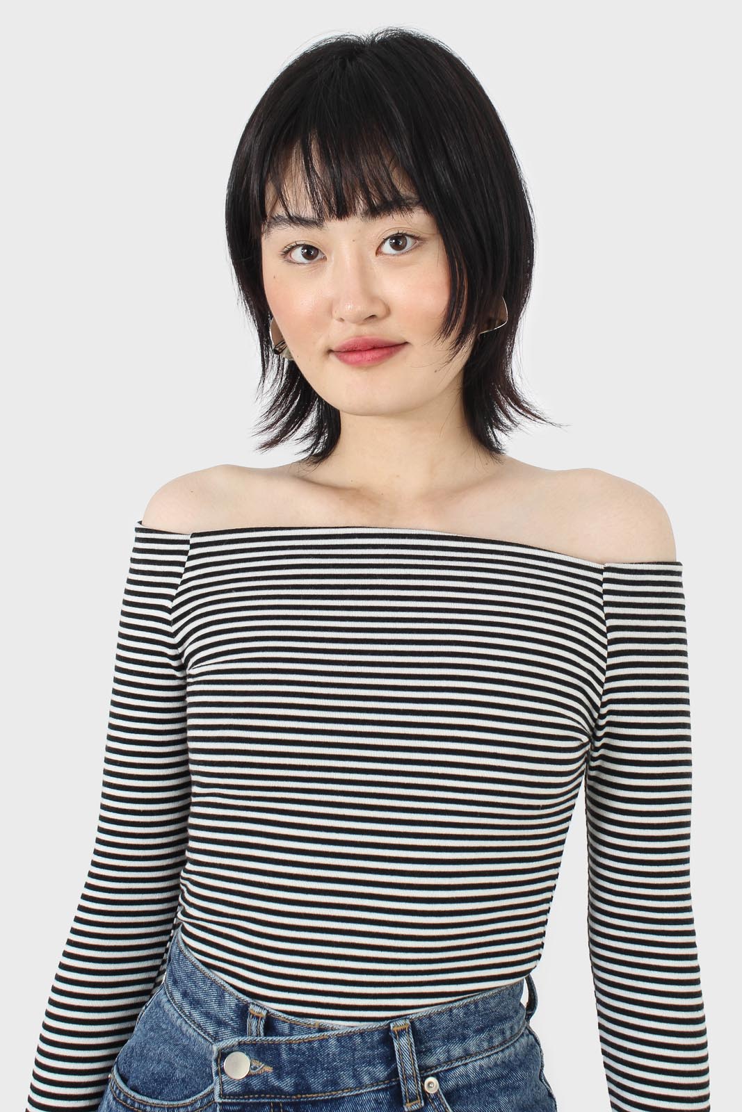 Black and white stripe off shoulder top