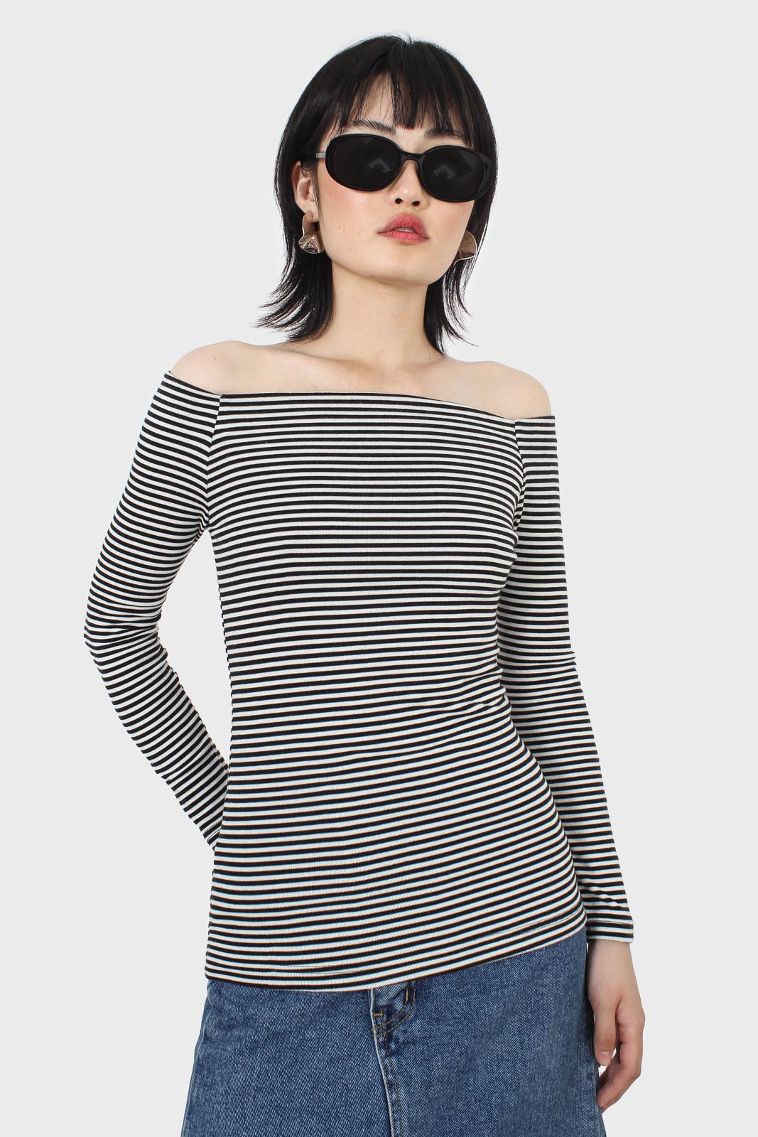 Black and white stripe off shoulder top