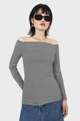 Black and white stripe off shoulder top