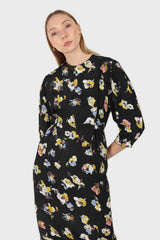 Black floral bias cut long sleeved maxi dress