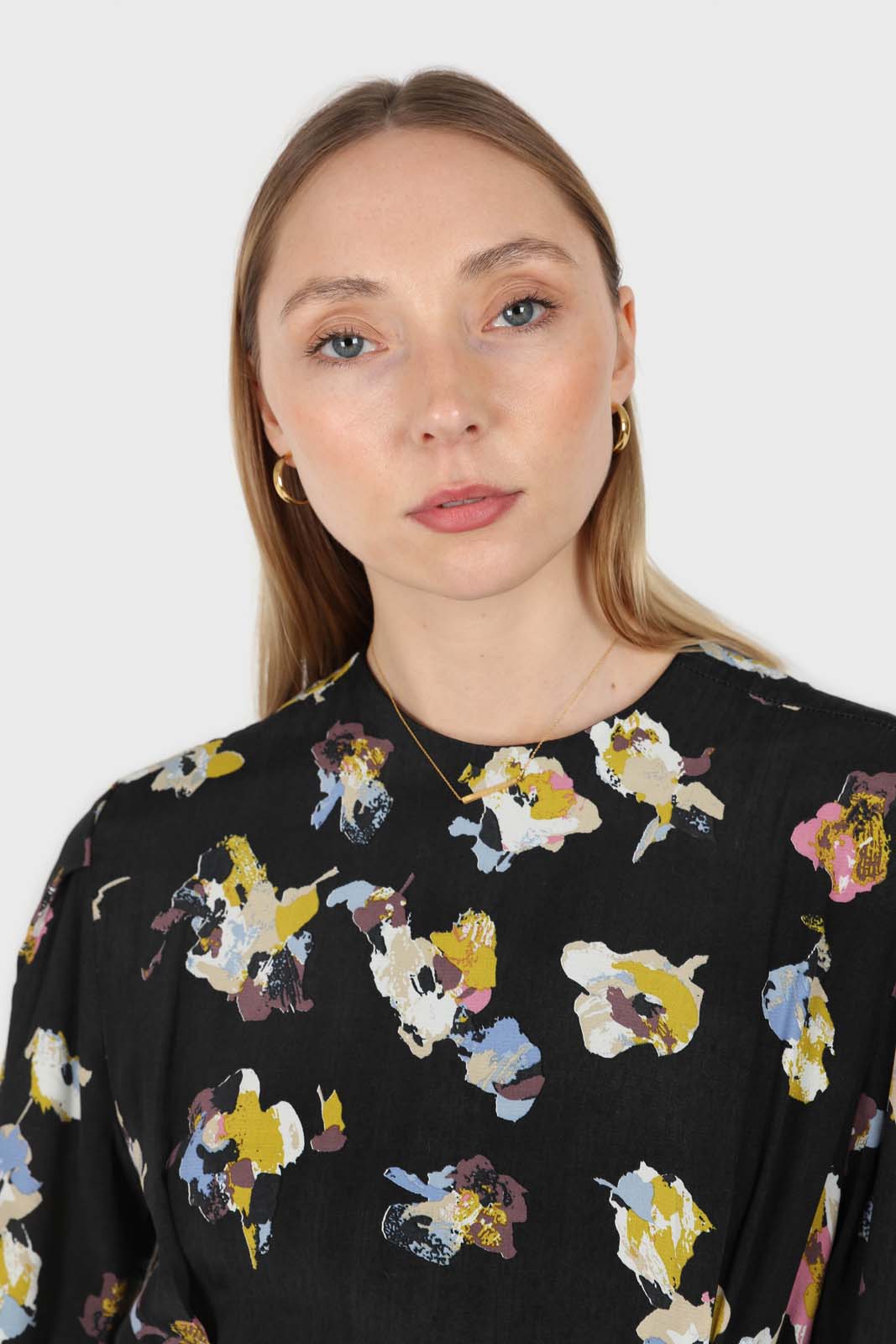 Black floral bias cut long sleeved maxi dress