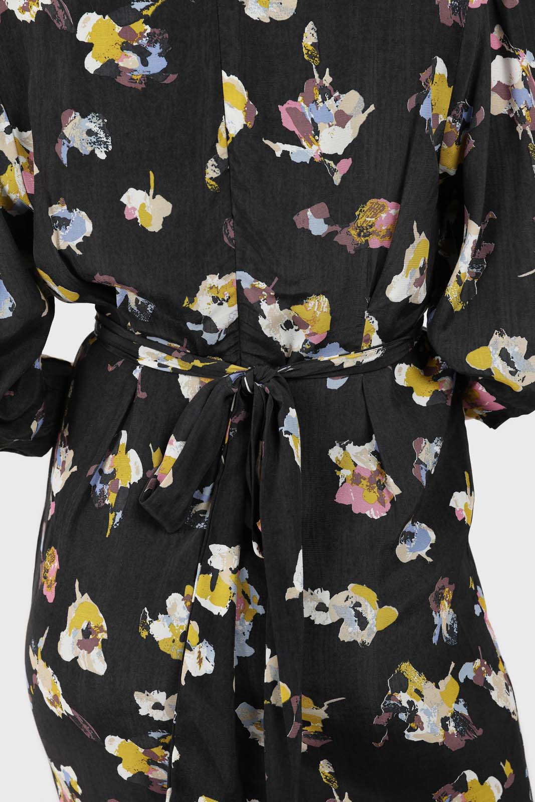 Black floral bias cut long sleeved maxi dress