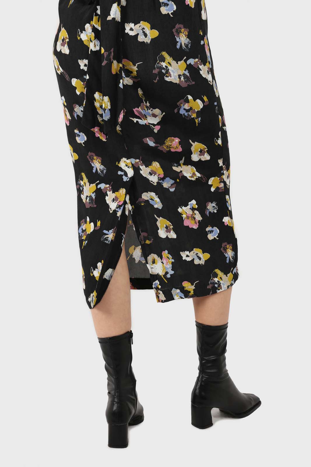 Black floral bias cut long sleeved maxi dress