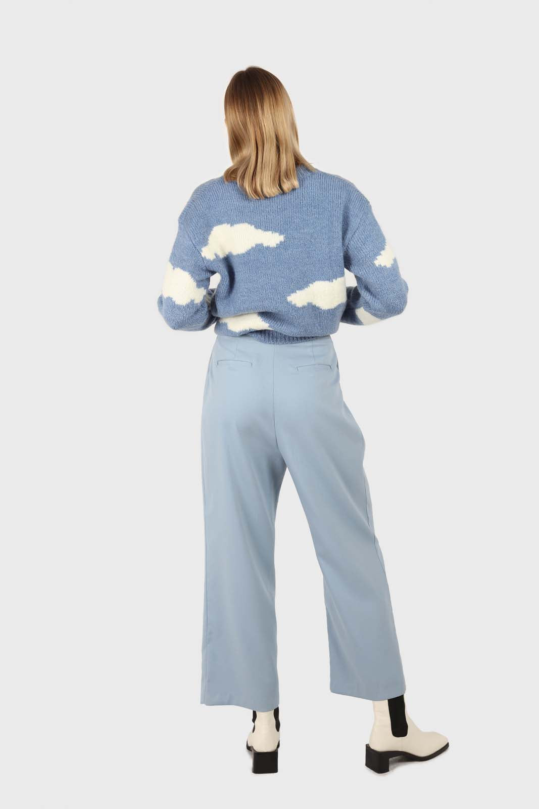 Mid blue wide leg tab waist smart trousers