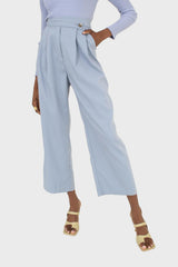 Mid blue wide leg tab waist smart trousers