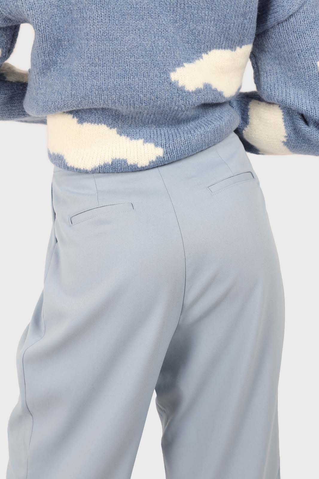 Mid blue wide leg tab waist smart trousers