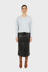 Blue ruched front long sleeve top