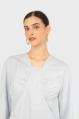 Blue ruched front long sleeve top