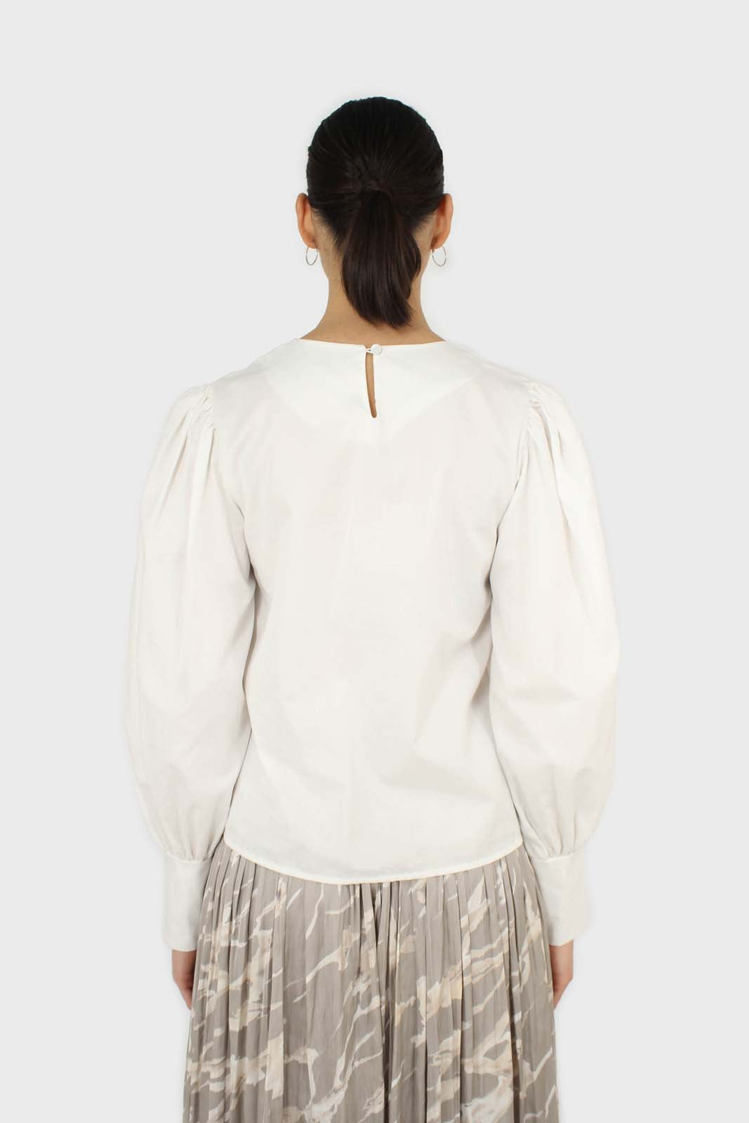 Ivory ruched chest panel long sleeved blouse
