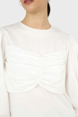 Ivory ruched chest panel long sleeved blouse