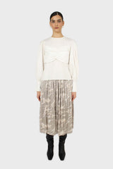 Ivory ruched chest panel long sleeved blouse