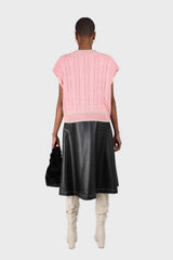 Black vegan leather contrast stitch button maxi skirt