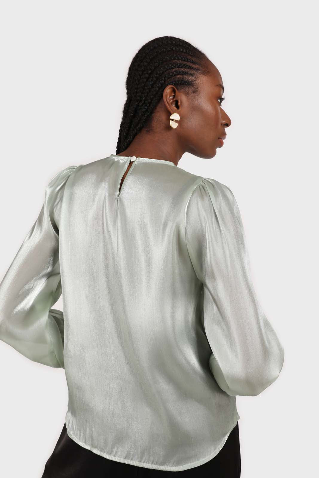 Mint green balloon sleeve silky top