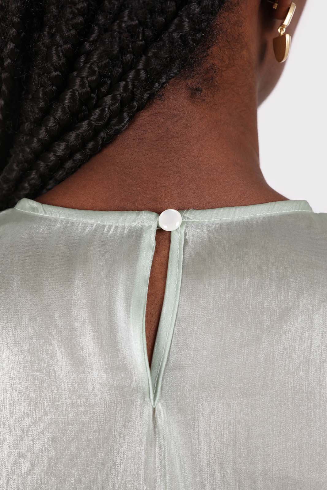 Mint green balloon sleeve silky top