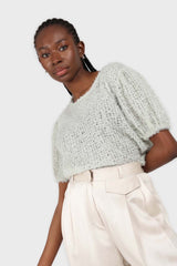 Mint green fuzzy short sleeved jumper