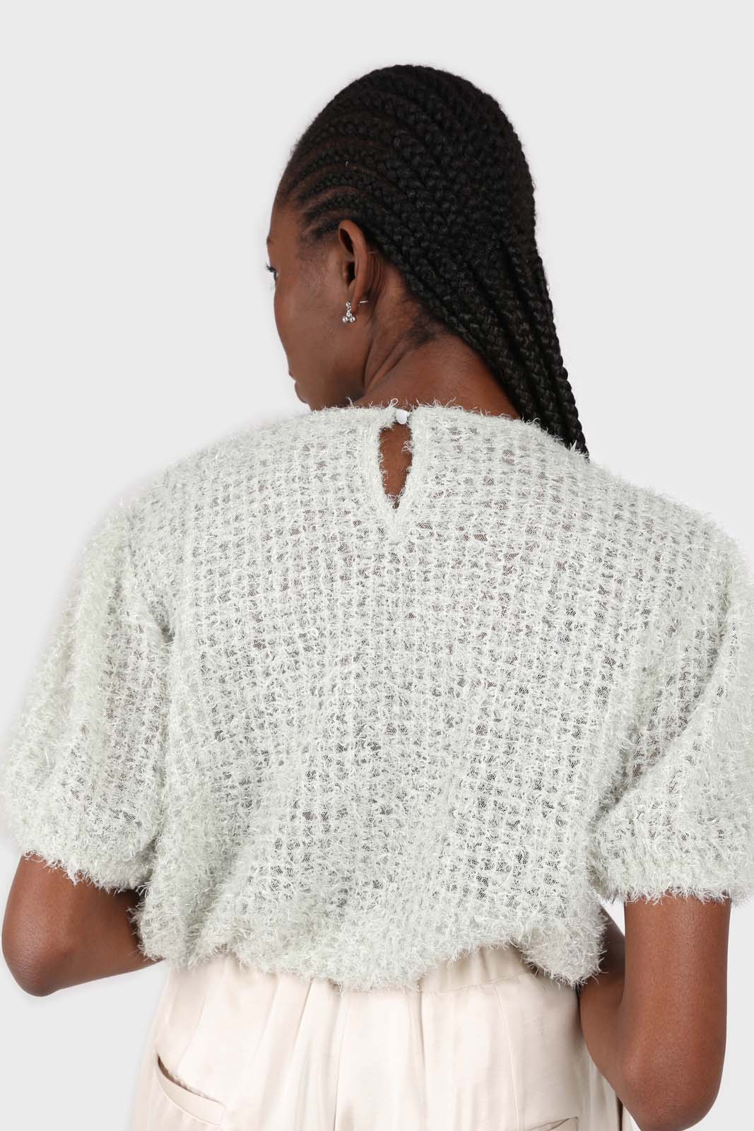 Mint green fuzzy short sleeved jumper