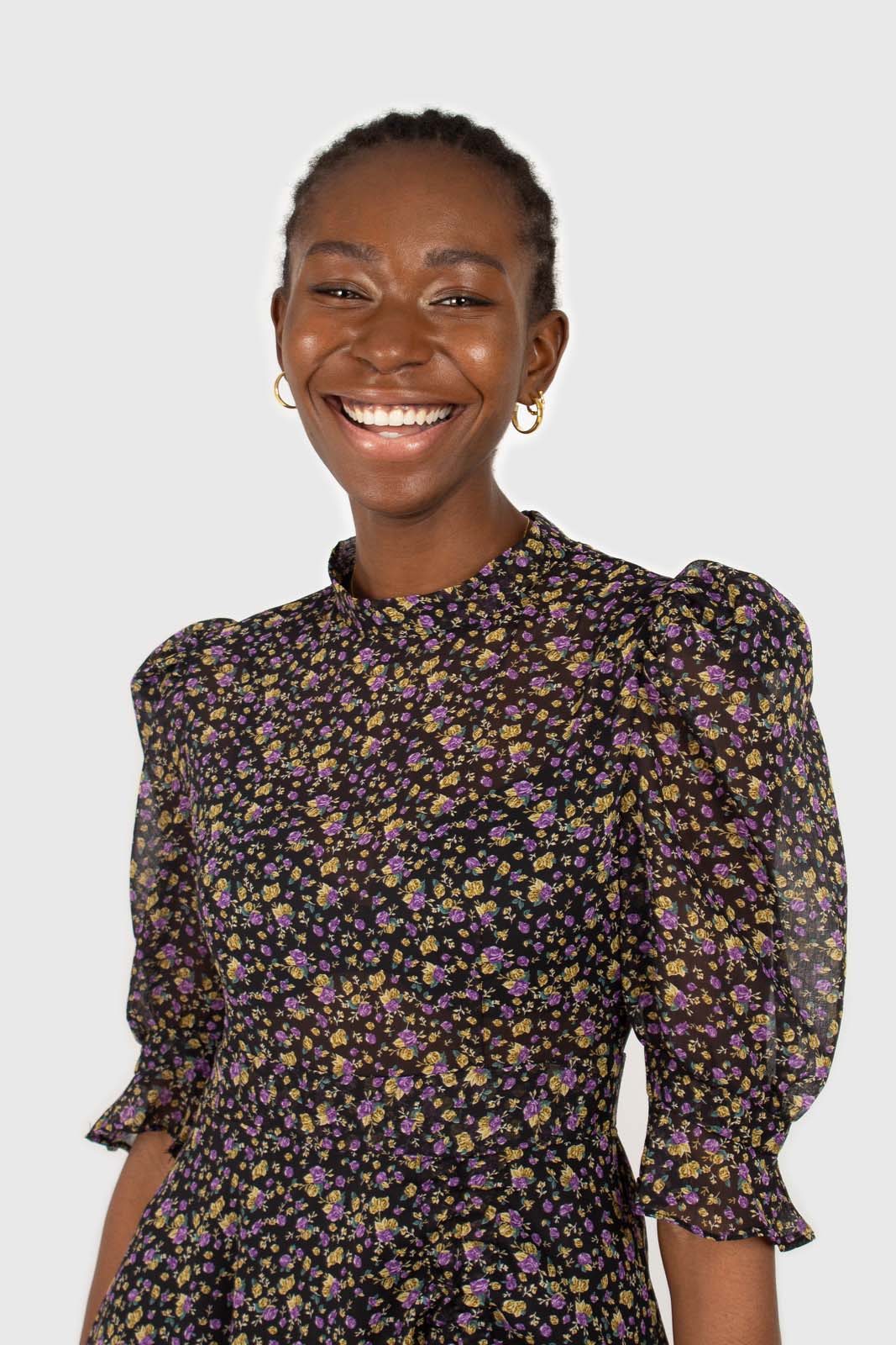 Black and purple yellow floral sheer midi dress