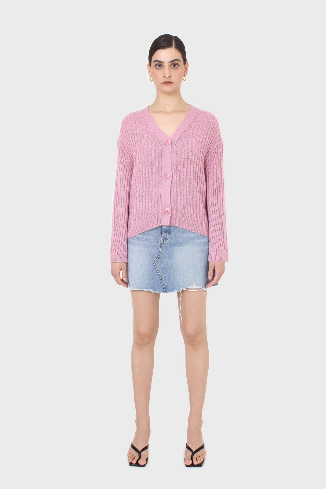 Pink ribbed alpaca blend cardigan