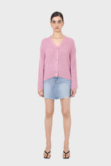 Pink ribbed alpaca blend cardigan