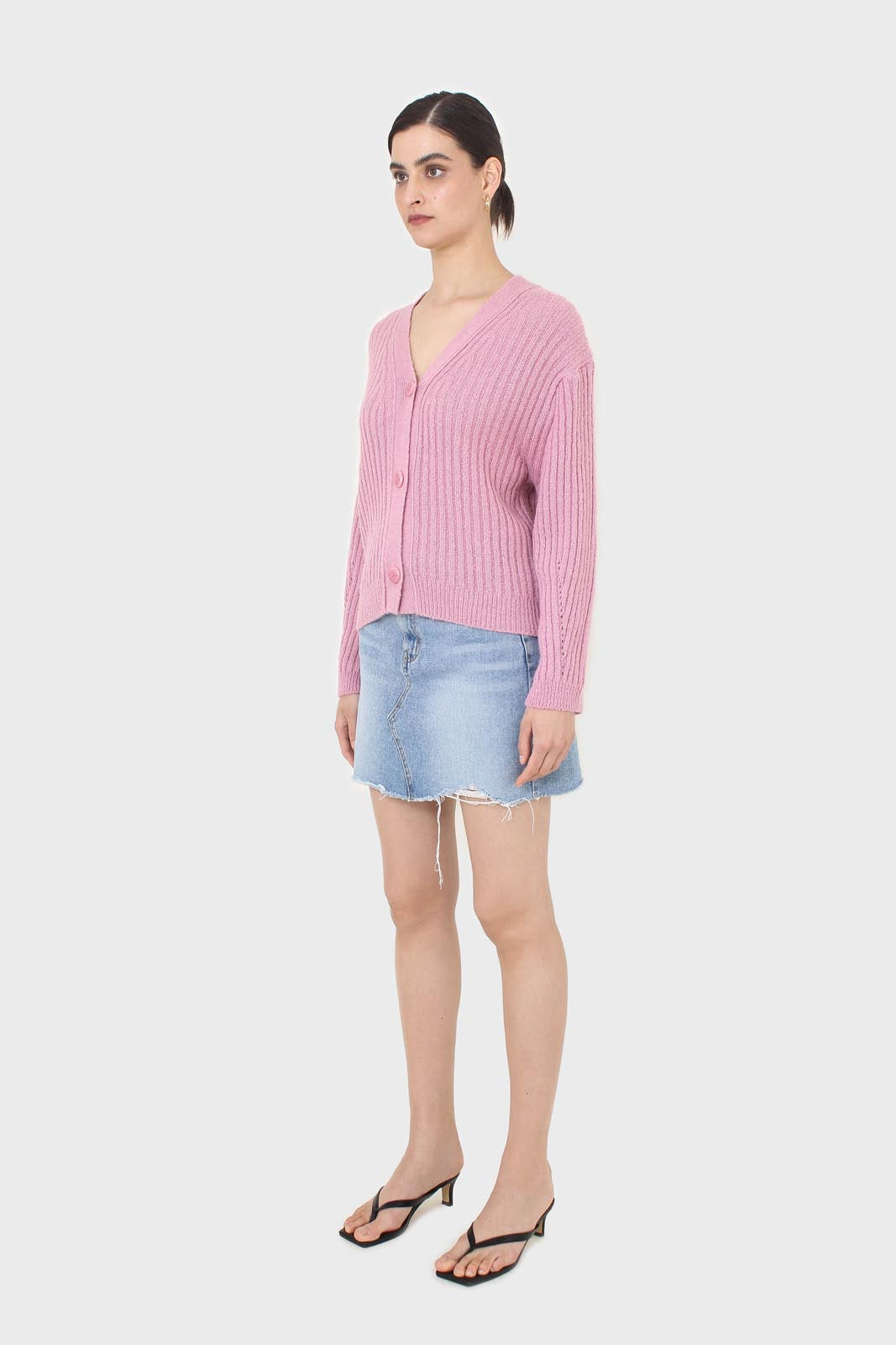 Pink ribbed alpaca blend cardigan
