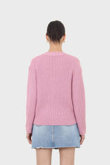 Pink ribbed alpaca blend cardigan