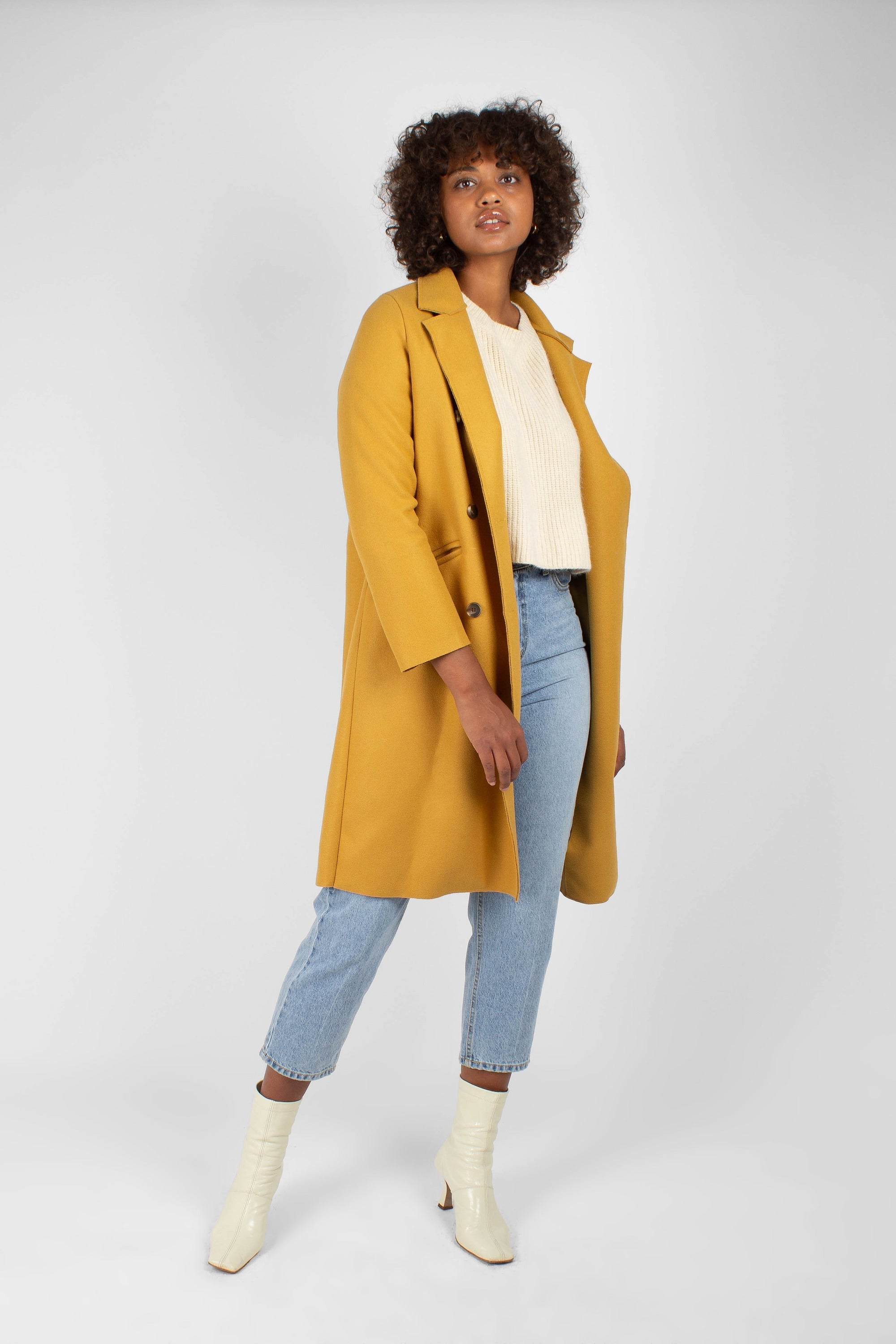 Mustard single breasted long coat