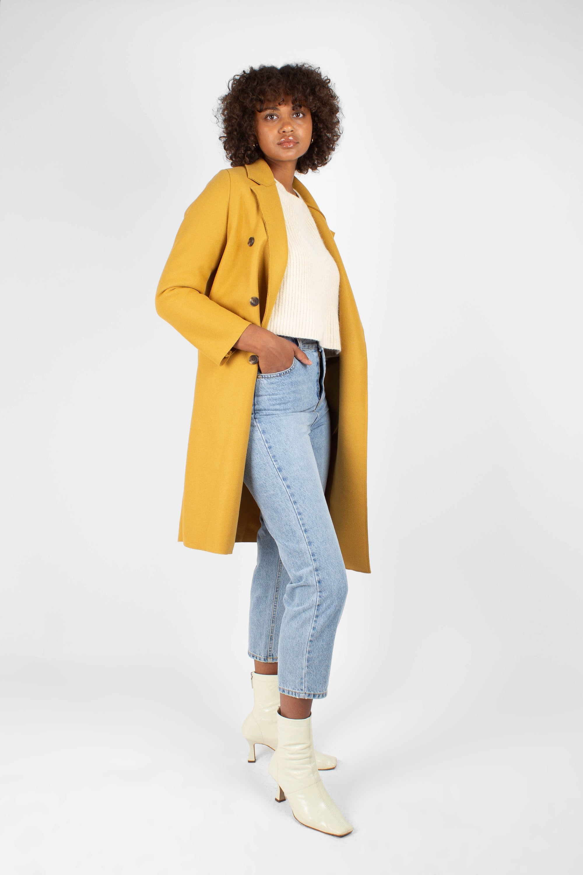 Mustard single breasted long coat