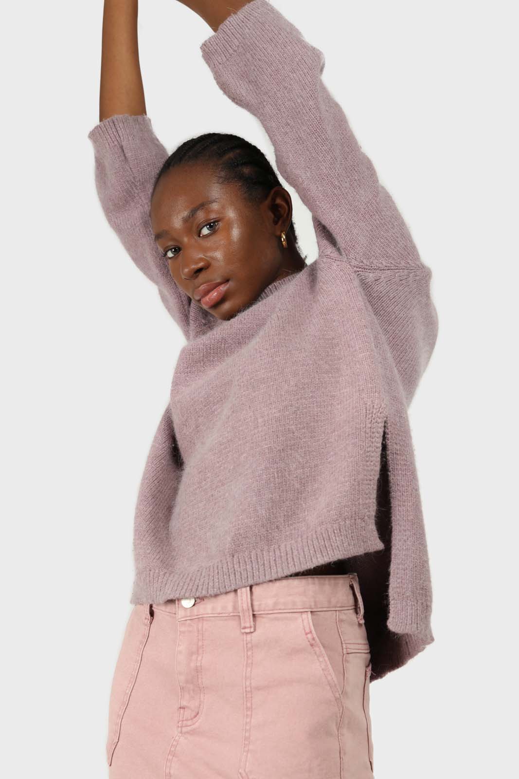 Lilac mock neck open back angora jumper