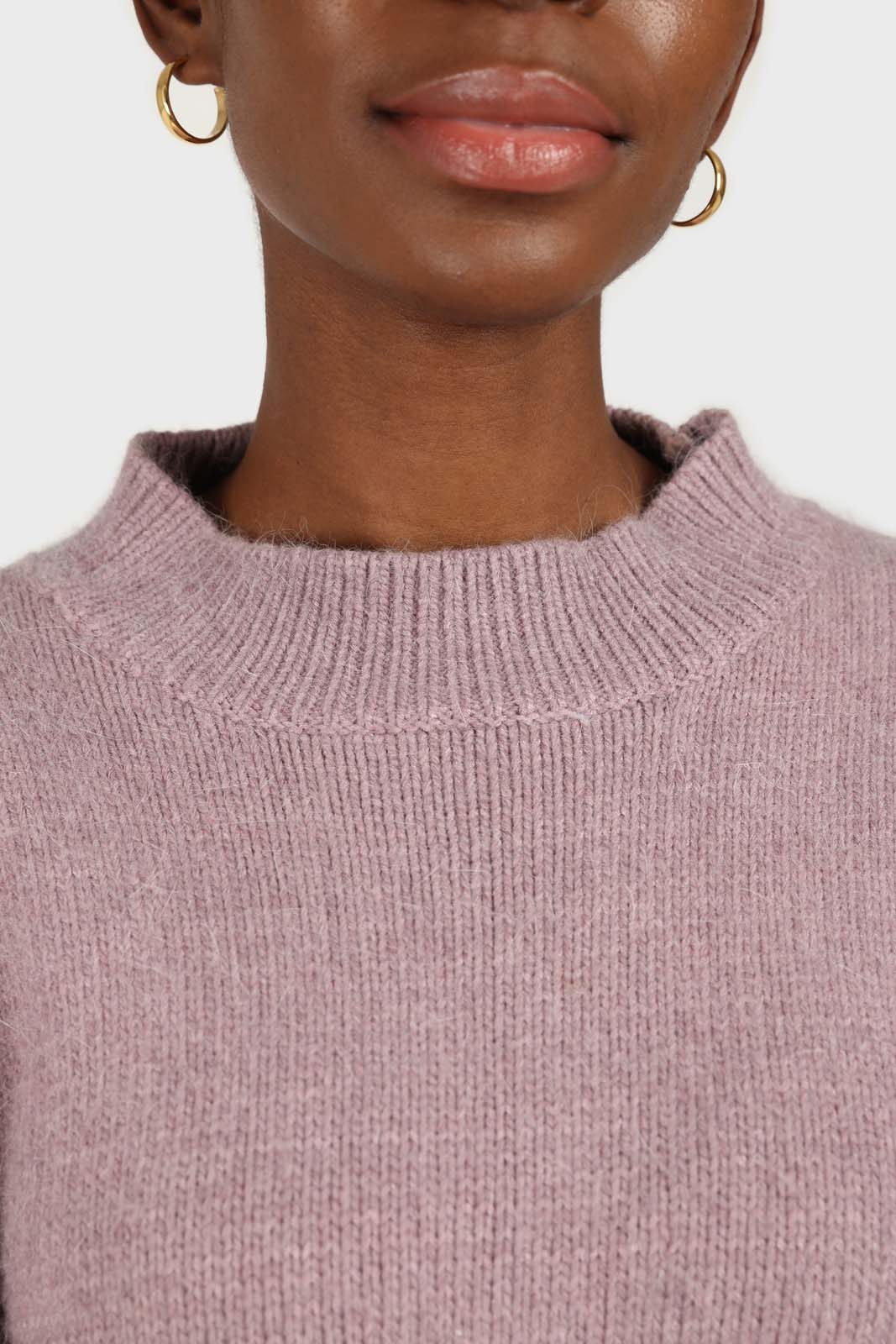 Lilac mock neck open back angora jumper
