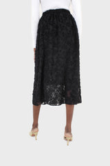 Black textured floral sheer midi skirt