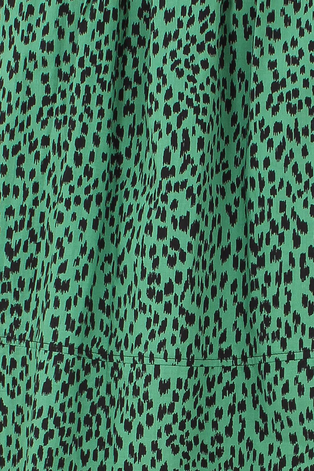 Green animal print flare midi skirt