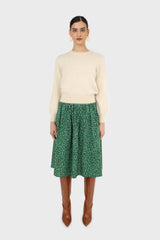Green animal print flare midi skirt