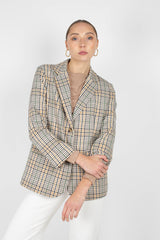 Green mustard and beige check blazer