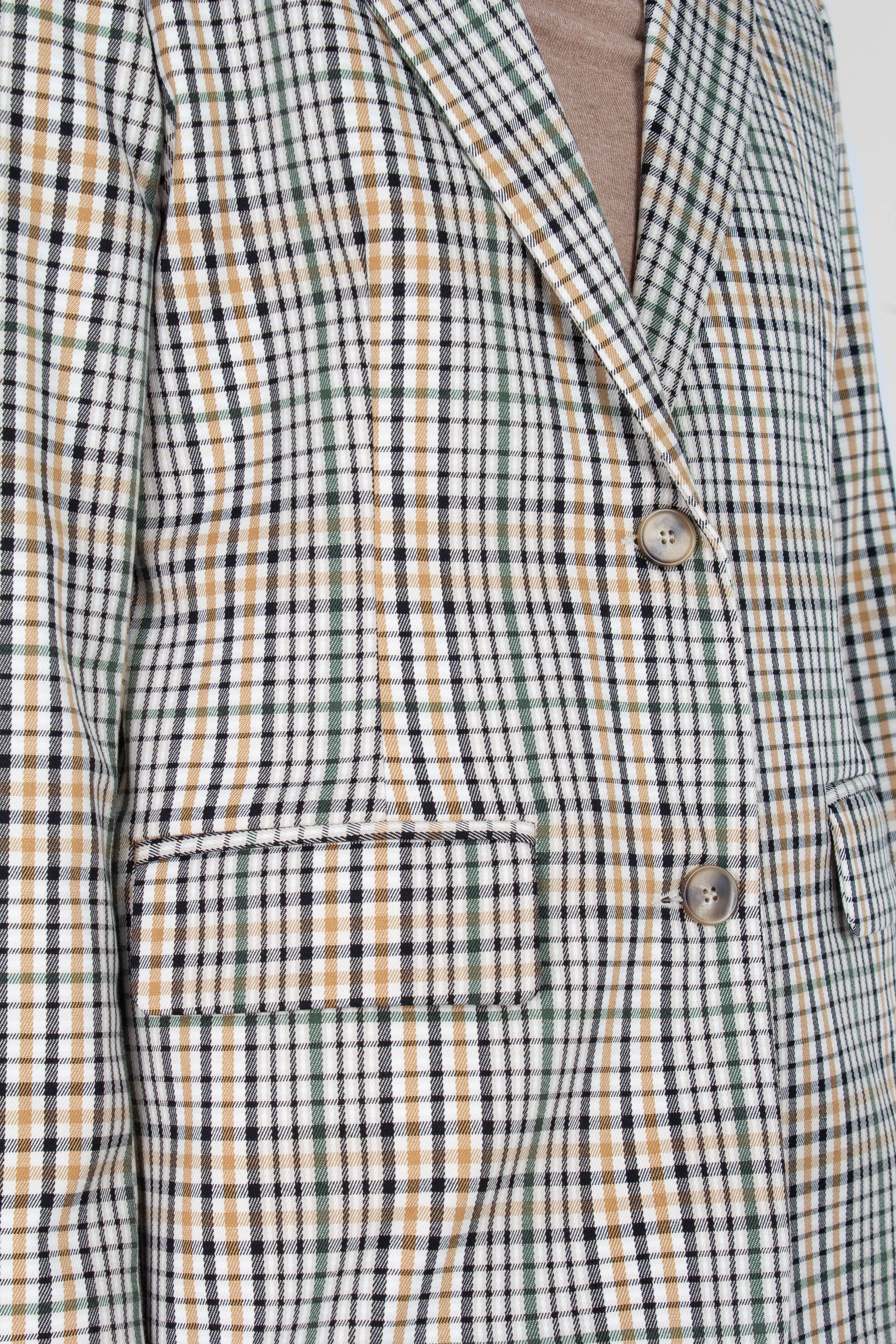 Green mustard and beige check blazer
