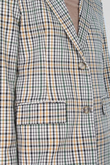 Green mustard and beige check blazer