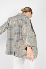 Green mustard and beige check blazer
