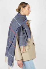 Blue multicolor box check scarf