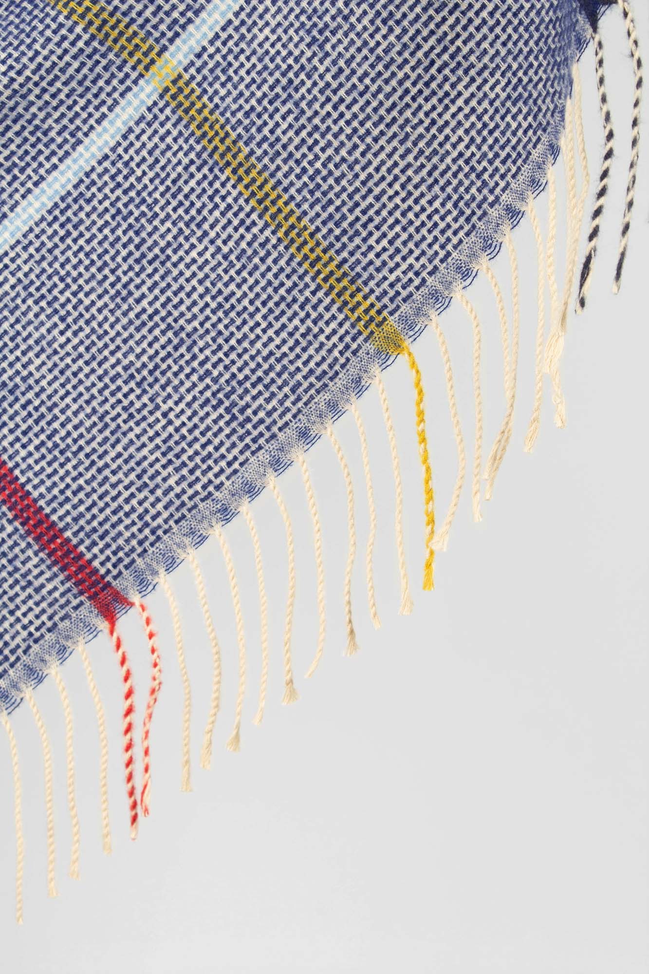 Blue multicolor box check scarf