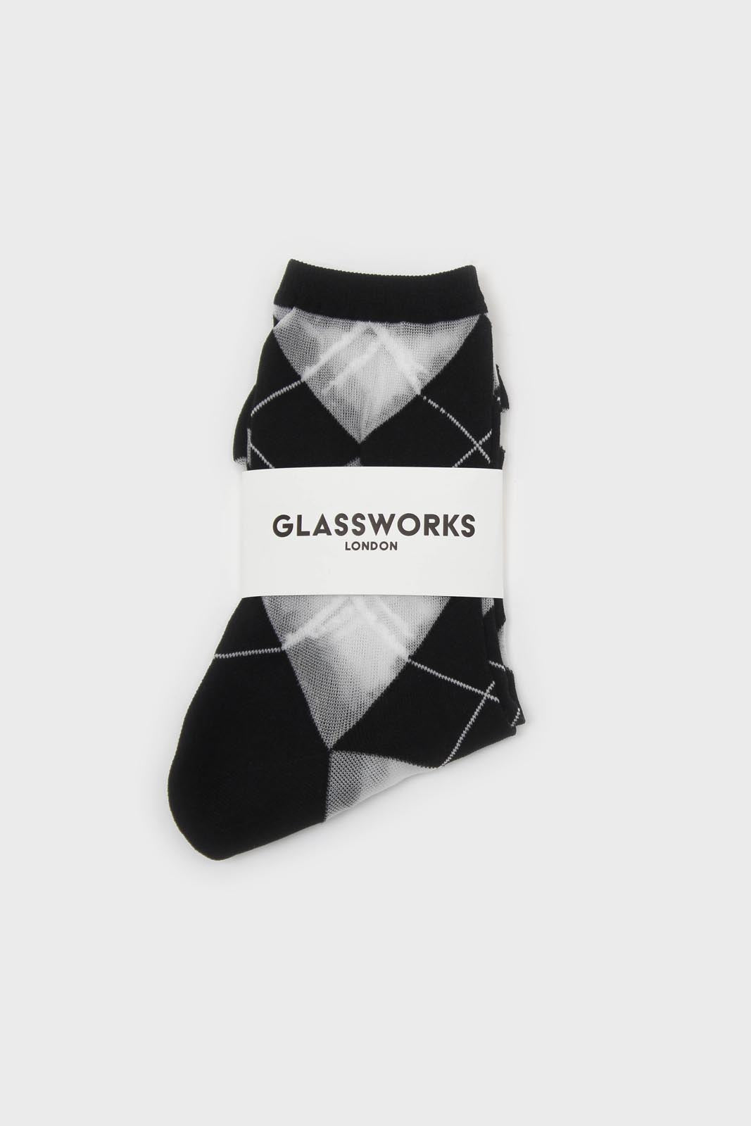 Black and white argyle cotton socks