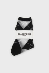 Black and white argyle cotton socks