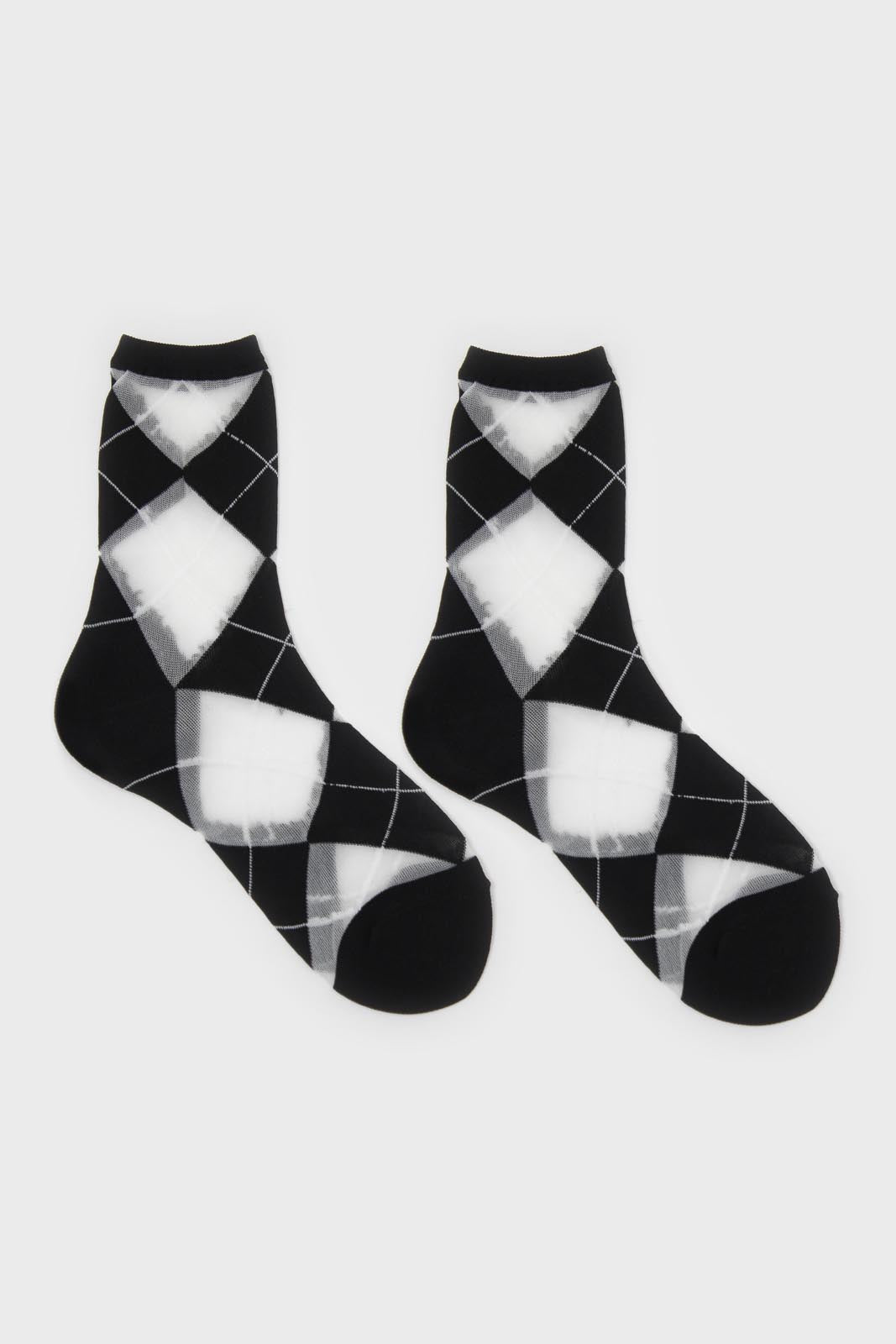 Black and white argyle cotton socks