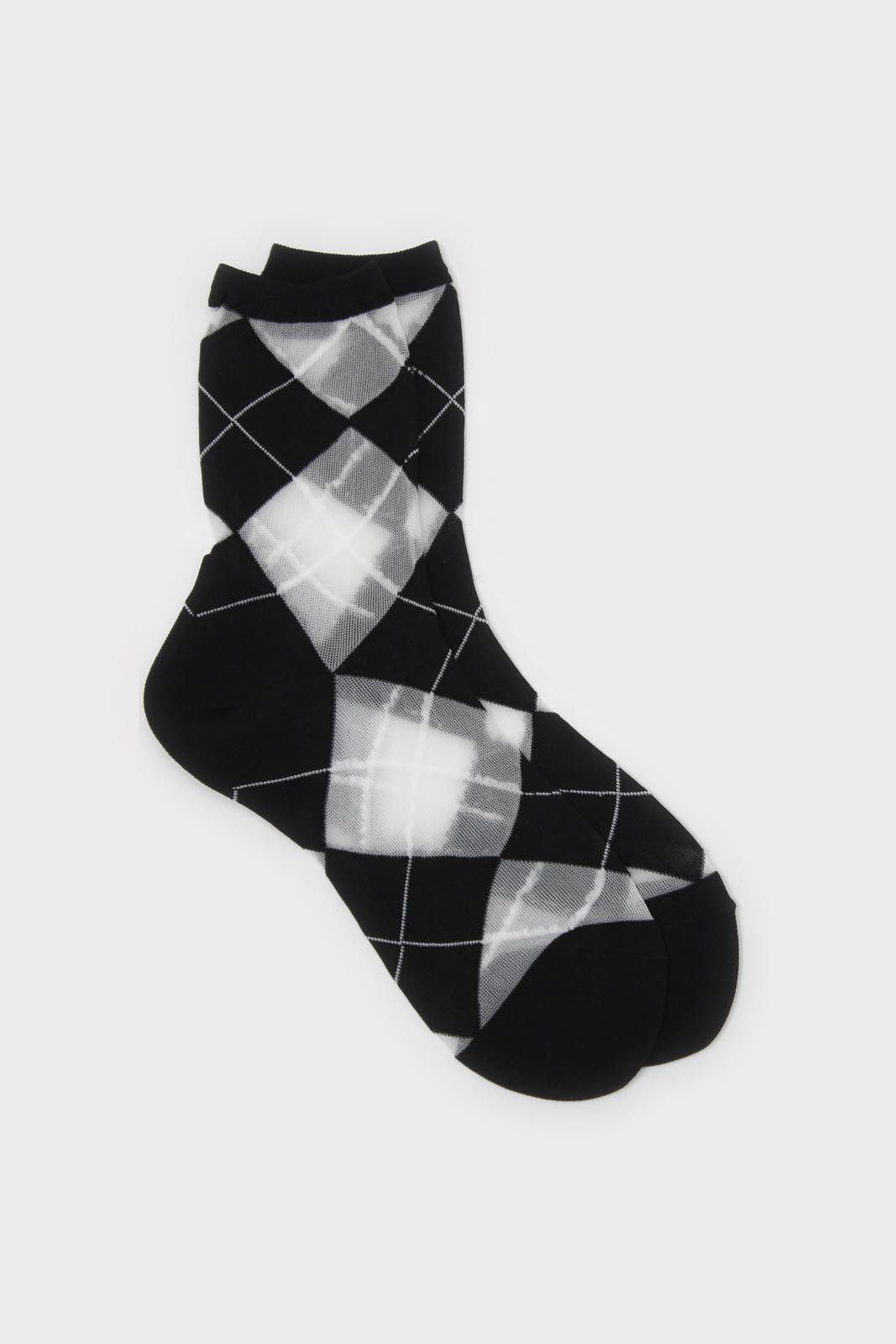 Black and white argyle cotton socks